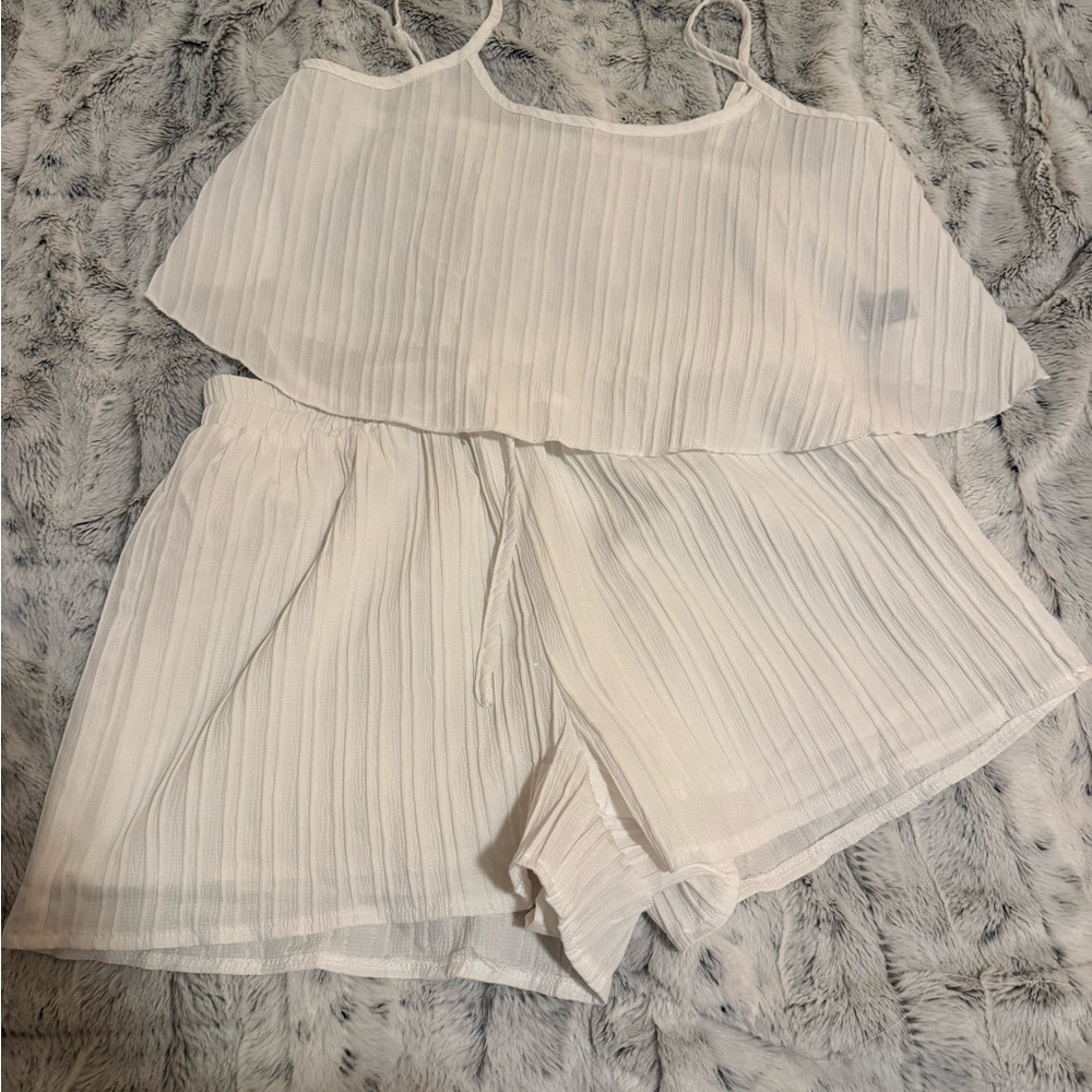 White Pleated Two-Piece Set